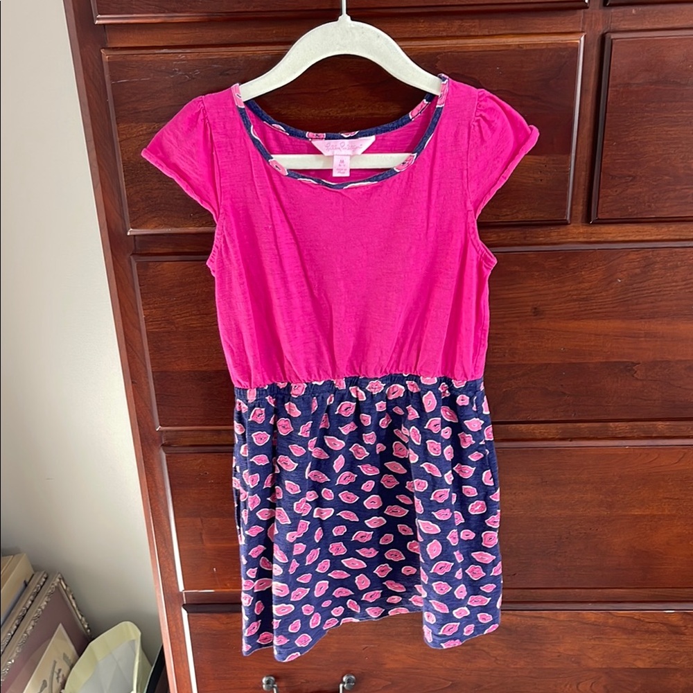 Pink and Navy Dress with Lip Print, Lilly Pulitzer size 6-7